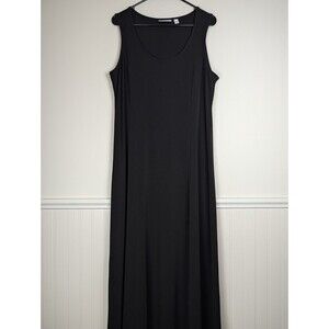 Susan Graver Women's Large Liquid Knit Sleeveless Black Tank Maxi Dress